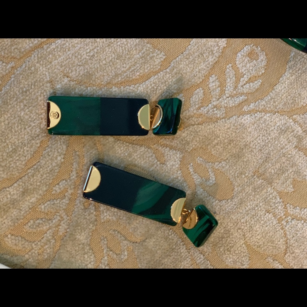 TORY BURCH MALACHITE AND BLACK DROP EARINGS